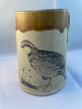 Load image into Gallery viewer, Bobwhite Quail, Meadow, and Bumblebee ArtPrize Mug - floating orange
